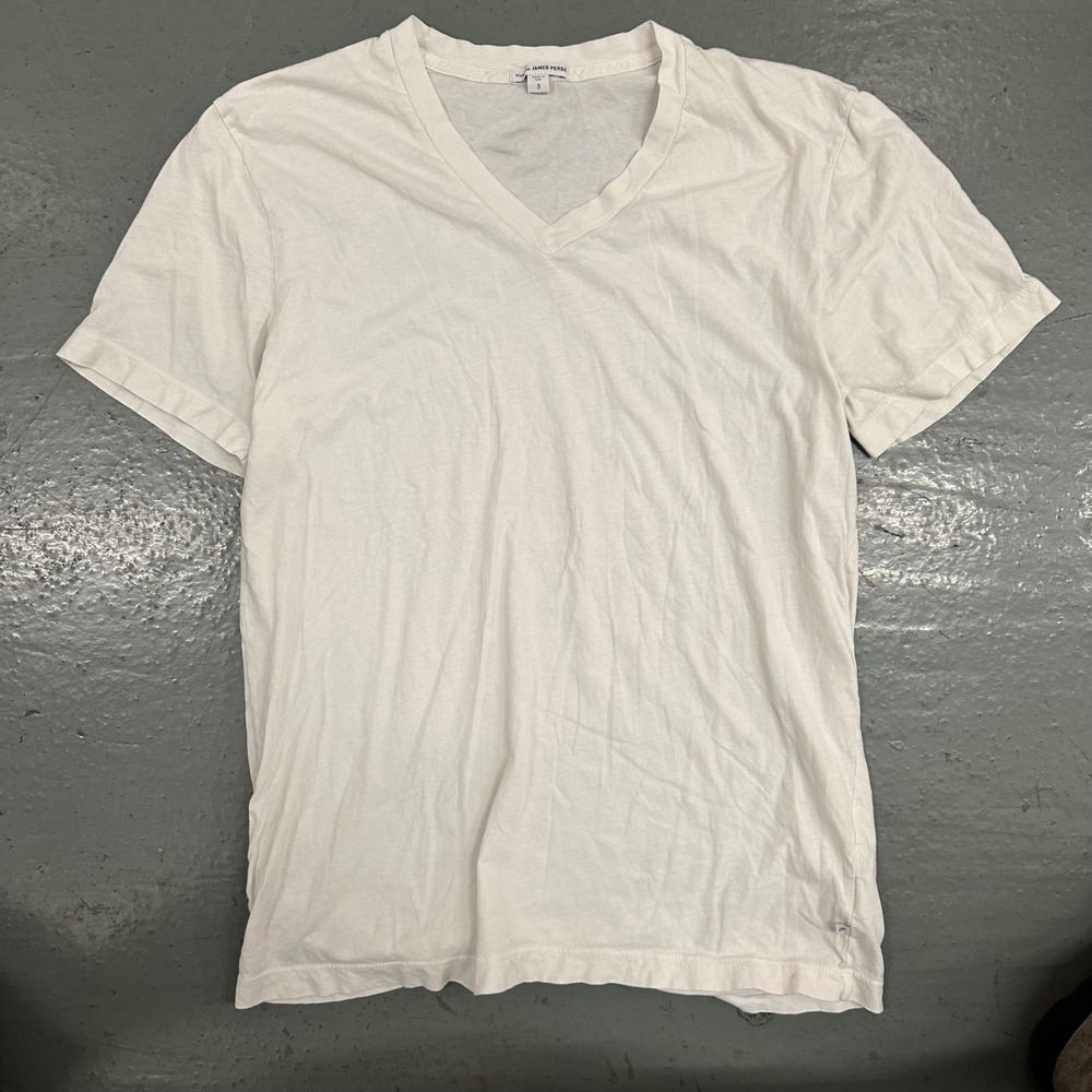 Standard James Perse Mens V-Neck T-Shirt Size 3 White Preowned Short Sleeve